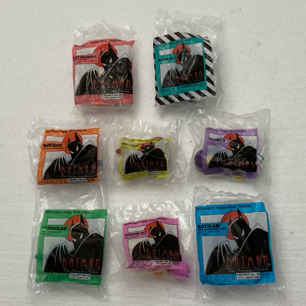 Vintage NIP McDonald’s 1993 Batman The Animated Series, Complete Set of 8.